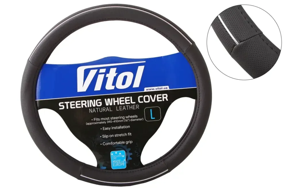 Оплетка на кермо L Vitol F-17003BK-L чорний з хром. вставкою Вінниця - фото 1