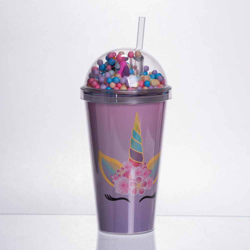 Пластикова склянка з трубочкою та кришкою 400 (мл) багаторазова пластикова склянка Фіолетовий HP-18-2V Київ - фото 1