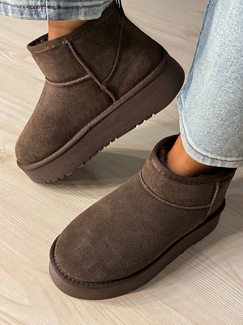 Угги женские Hengji 25-7 натуральная замша короткие на высокой подошве коричневые, 41, 25,5 см Киев - изображение 17