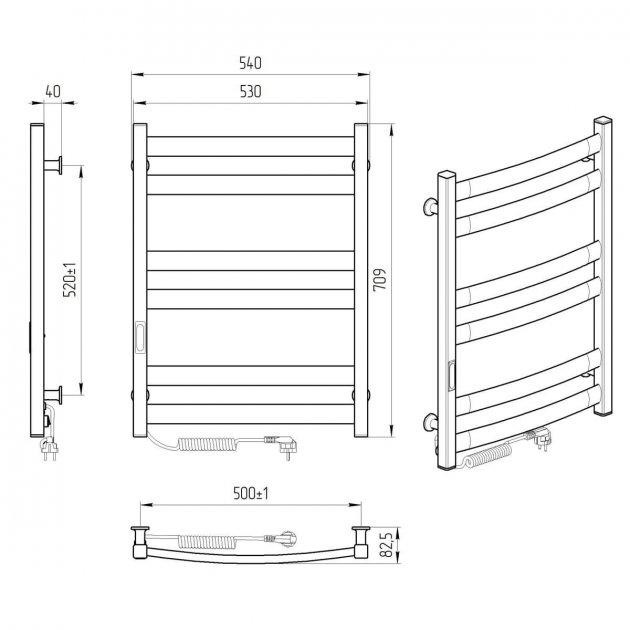 Електрична сушарка для рушників Laris Зебра Атлант ЧКЧ6 500Х700 Е чорний, ліве під'єднання Київ - фото 6