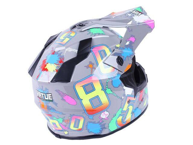 Шолом мотоциклетний кросовий MD-911 (сірий із кольоровою графікою, size XS) Мукачево - фото 2