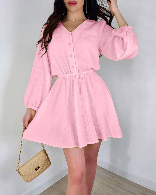 Женское легкое мини платье из натуральной ткани муслин Розовый, 48/52 Одесса - изображение 4