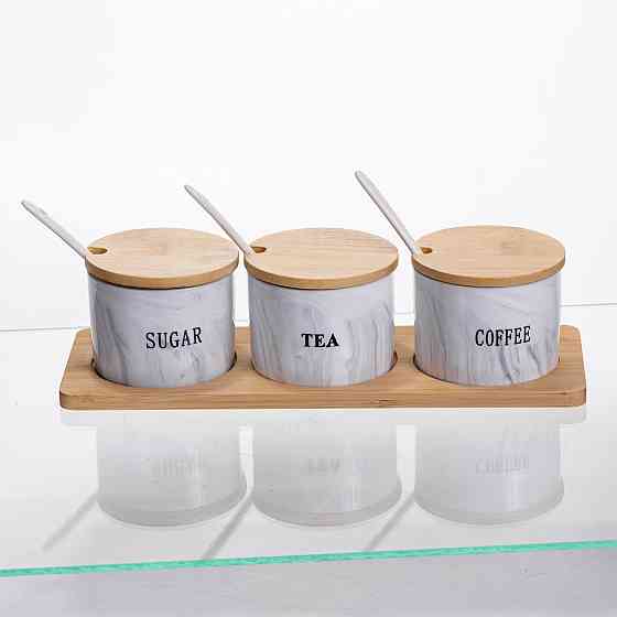 Набір порцелянових банок на підставці 3 шт по 180 (мл) Сірий SCT-660 Київ