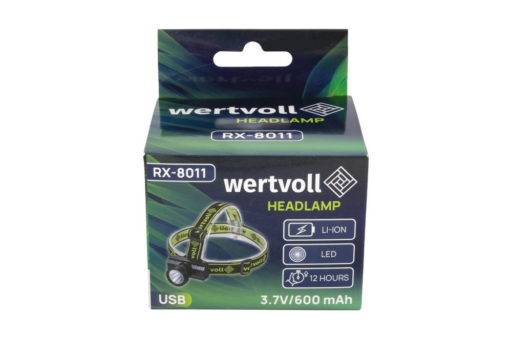 WERTVOLL Ліхтар налобний WERTVOLL 3 режими LED IP44 Li-ion 600 mAh/t 8000 K/90 lum ABS 71х62х37 Коломия - фото 10
