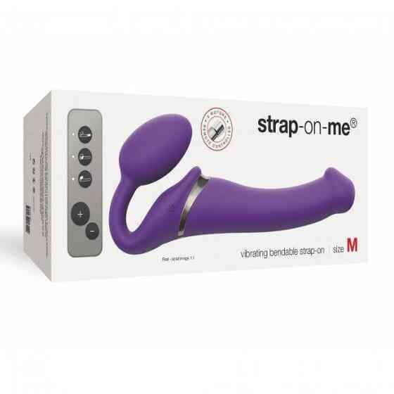 Безремінний страпон з вібрацією Strap-On-Me Vibrating Violet M, діаметр 3,8 см, пульт ДК, регульований Sex Aura Київ