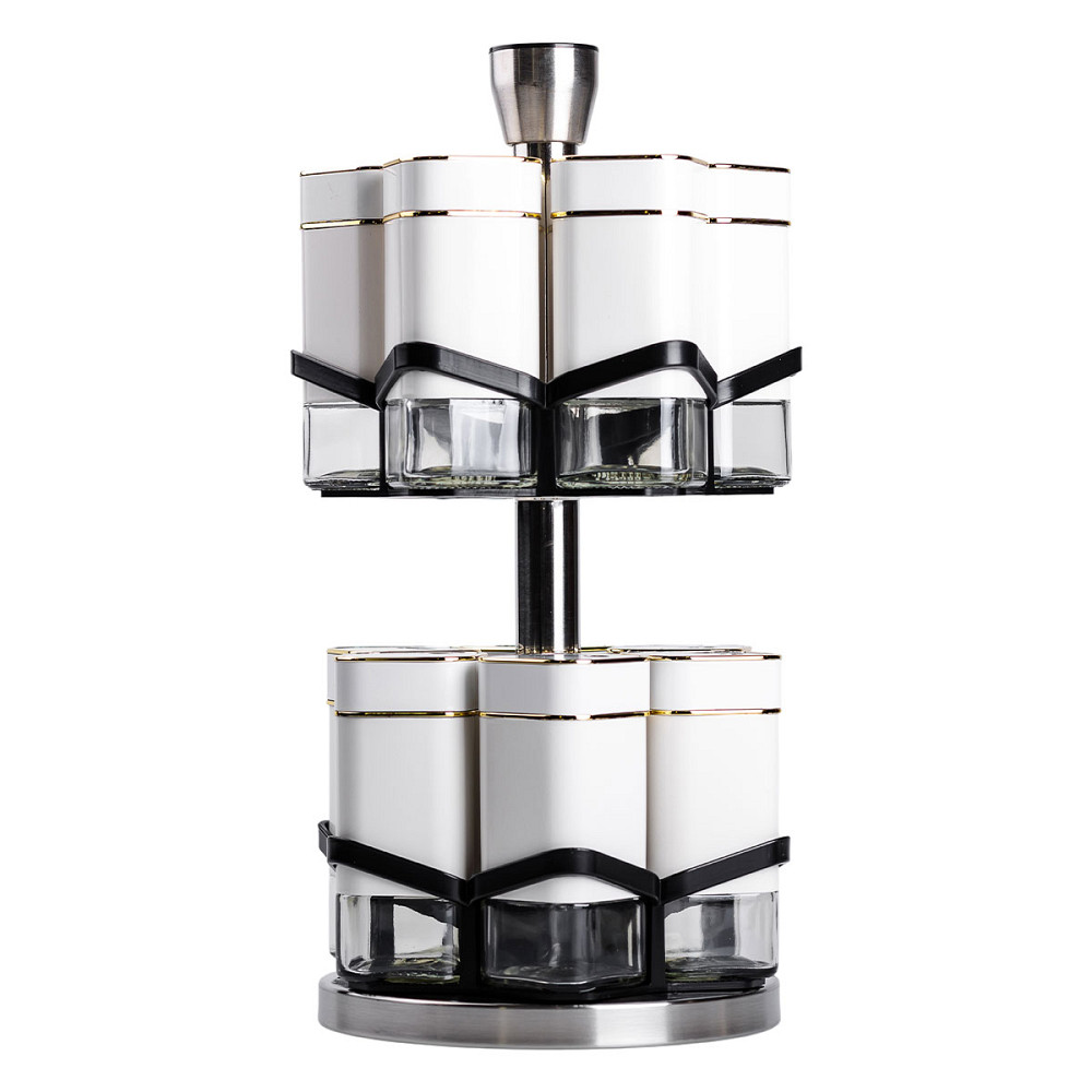 Набір для спецій на підставці 12 шт. 120 мл карусель для спецій Білий HP-1315 Коломия - фото 6