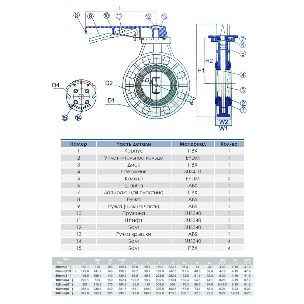 Кран метелик ПВХ Era без фланців d200 мм Київ - фото 2