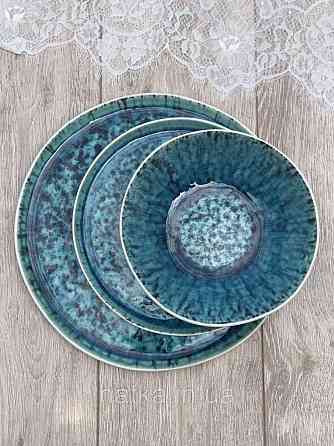 Тарілка Olens "Totem" 21 см кругла кераміка синя овальна для дому та ресторанів Київ