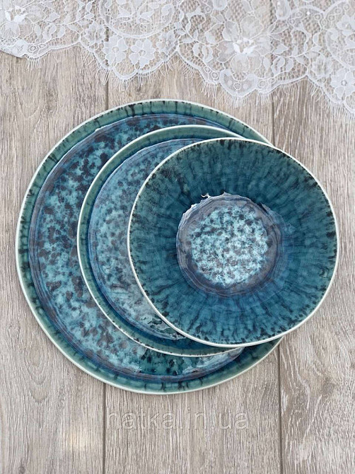 Тарілка Olens "Totem" 21 см кругла кераміка синя овальна для дому та ресторанів Київ - фото 6