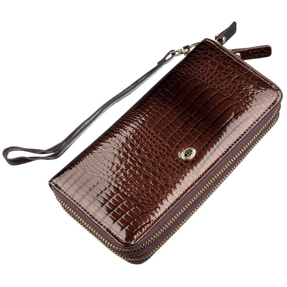 Жіночий лаковий шкіряний клатч коричневий (ST Leather) Київ - фото 13