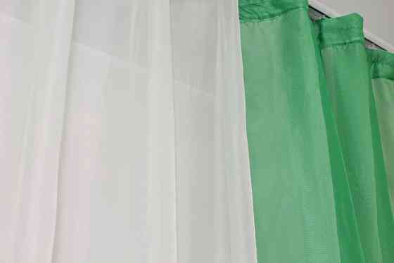 Кухонний комплект VR-Textil № 051к тюль і шторки з підв'язками зелений з молочним 270х170 см (50-778) Київ