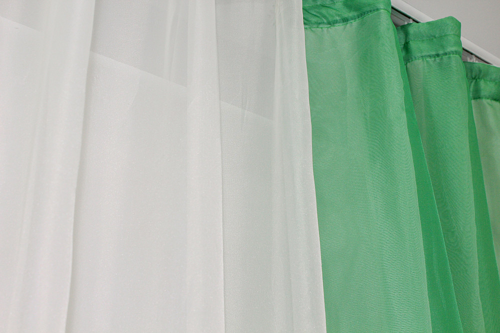Кухонний комплект VR-Textil № 051к тюль і шторки з підв'язками зелений з молочним 270х170 см (50-778) Київ - фото 4