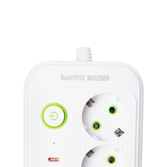Сетевой фильтр кабель 4.75 м удлинитель F16 на 3 розетки 4 usb 2 type-c и кнопкой отключения Белый HP-5-21 Киев