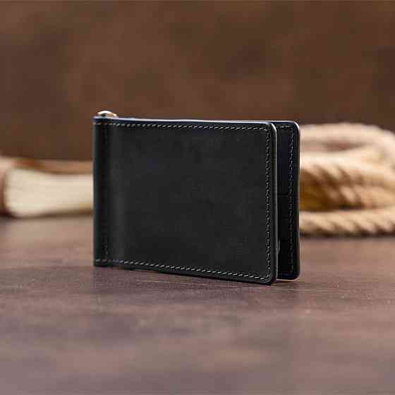 Стильный зажим для денег без застежки GRANDE PELLE 11294 Черный Киев