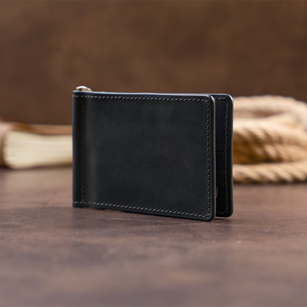 Стильный зажим для денег без застежки GRANDE PELLE 11294 Черный Киев - изображение 3