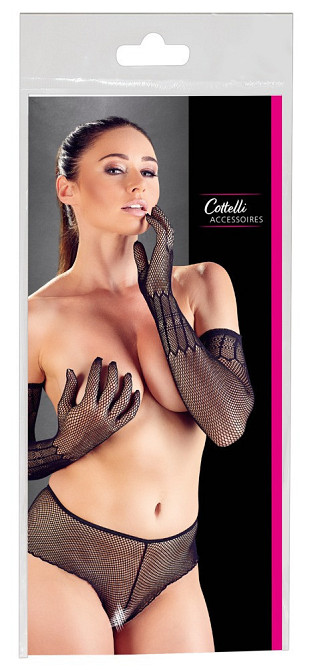 Подовжені чорні рукавички з м'якої еластичної сітки Cottelli S/M/L Sex Aura Київ - фото 2