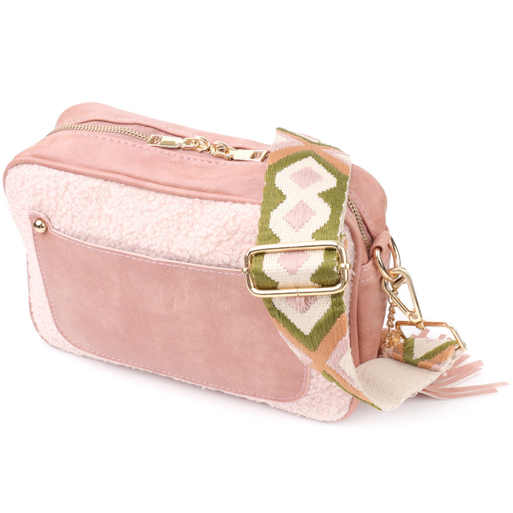 Жіноча сумка з плюшевою вставкою на лицьовій стороні з екошкіри Vintage sale_15133 Рожевий Київ - фото 1