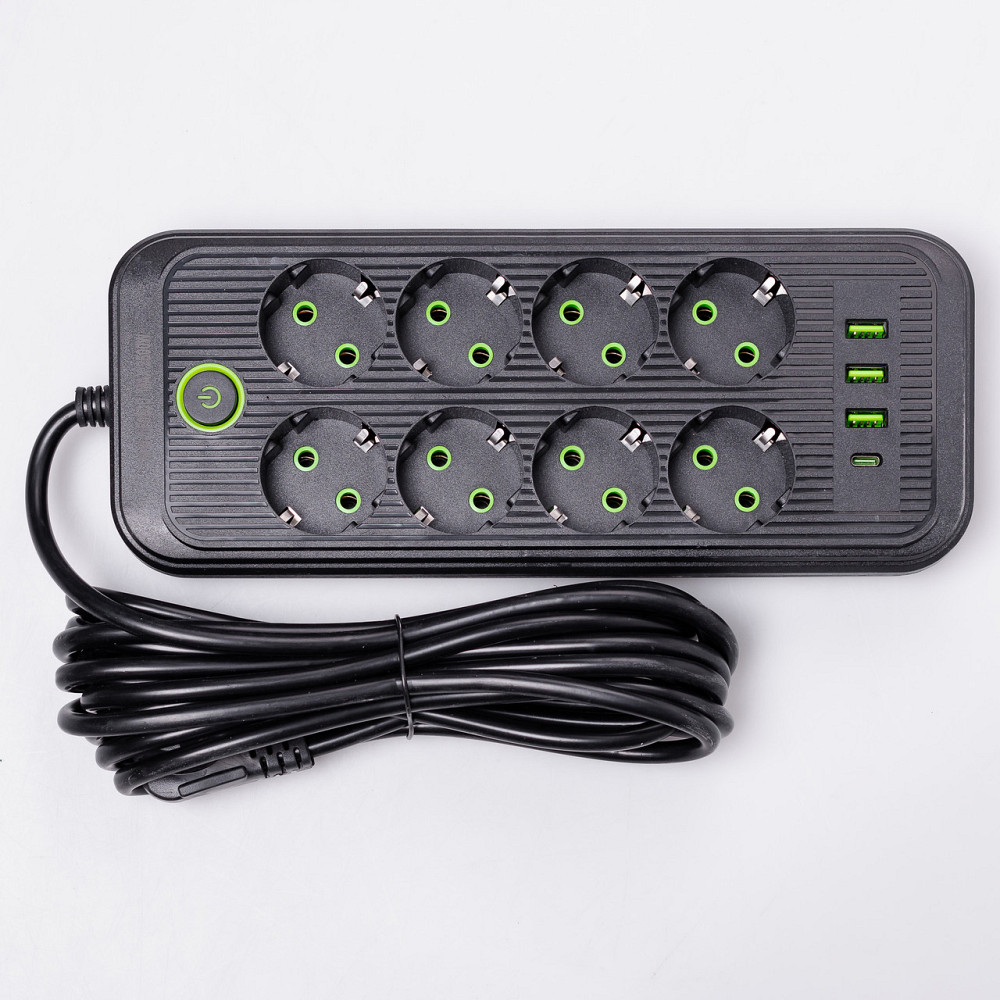 Yiwu Мережевий фільтр 2.8 м подовжувач на 8 розеток з 3 USB 1 Type-C та кнопкою відключення F20 Коломия - фото 1