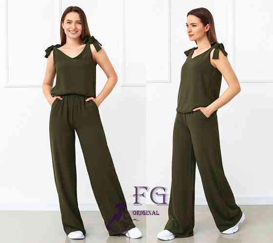 Літній жіночий костюм із широкими штанами "Ясмин" оптом | Норма та батал | Розпродаж моделі Хакі, 52 Київ