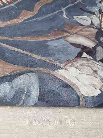 Шпалери вінілові Decoprint Breeze тропіки листя квіти латаття коричневі хамелеони на синьому 0.53х10 м Київ