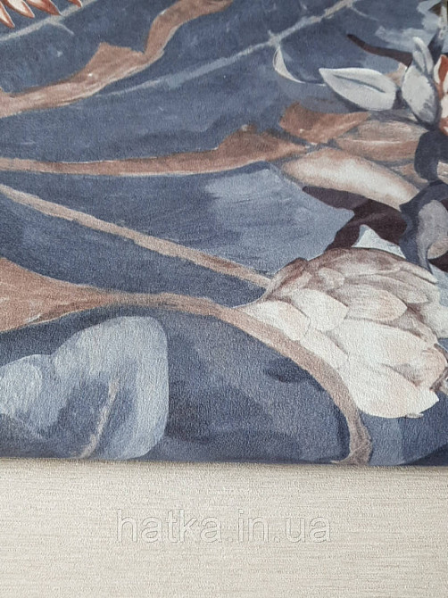 Обои виниловые Decoprint Breeze тропики листья цветы кувшинки коричневые хамелеоны на синем 0.53х10 м Киев - изображение 2