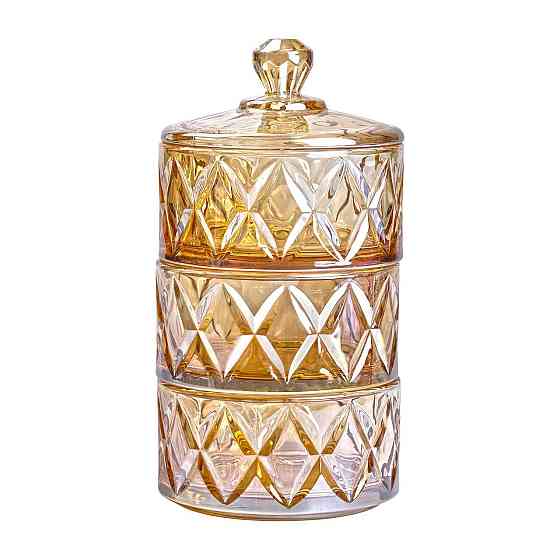 Цукерниця трирівнева Ø 10 см скляна з кришкою коричневая HP-YH-80 Київ