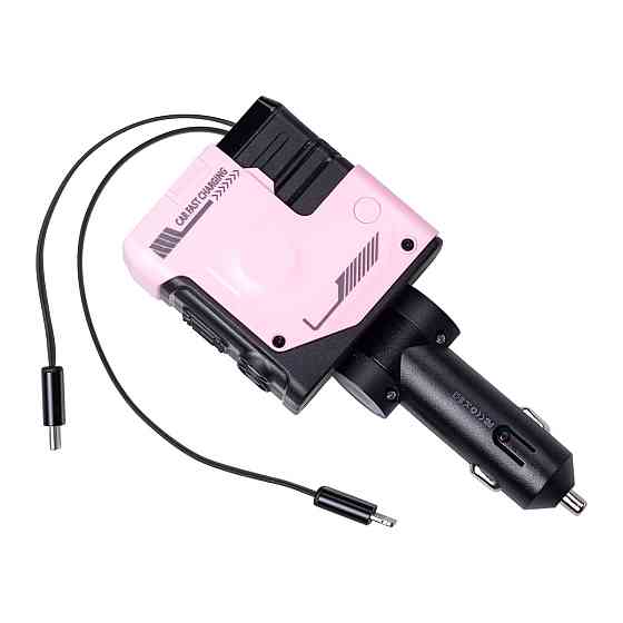 Автомобільний зарядний пристрій MECHA з висувними кабелями та портами USB/Type-C Рожевий HP-A1P Коломия