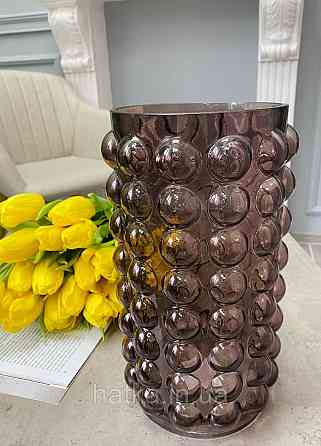 Ваза скляна 16*16*28 см "Інка" рожеве товсте скло Київ