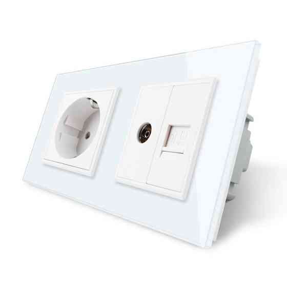 Розетка двомісна комбінована Силова Інтернет ТБ Livolo білий скло (VL-C7C1EU1V1C-11) Коломыя