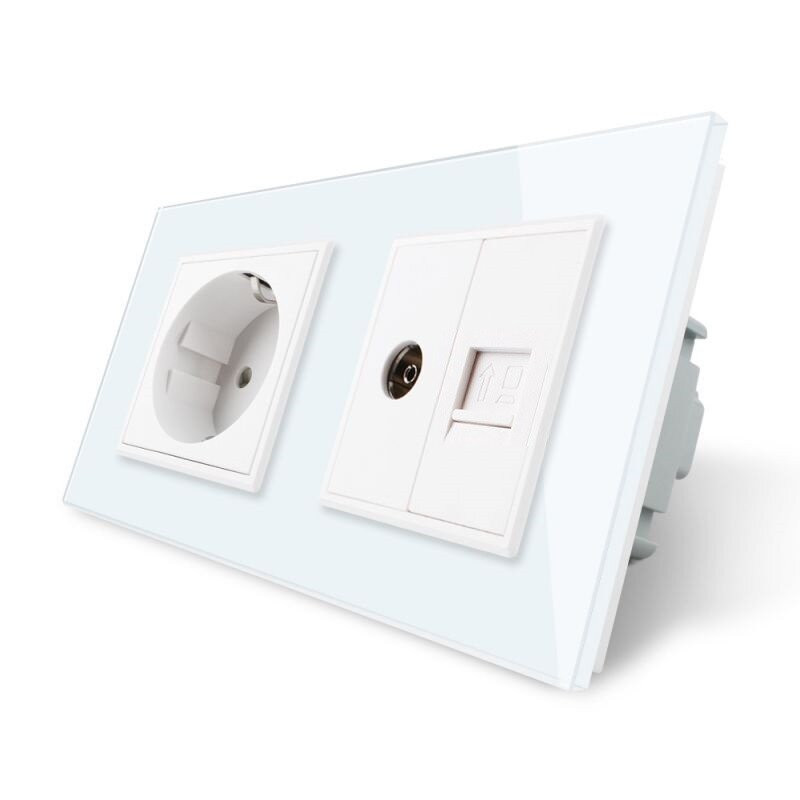 Розетка двомісна комбінована Силова Інтернет ТБ Livolo білий скло (VL-C7C1EU1V1C-11) Коломия - фото 5