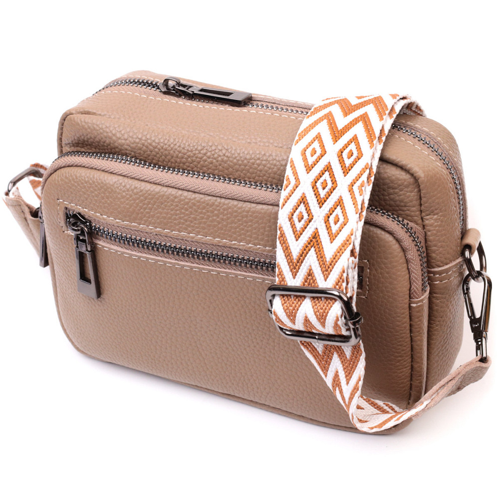 Практичная женская сумка с накладным карманом из натуральной кожи Vintage 22638 Бежевая Киев - изображение 1