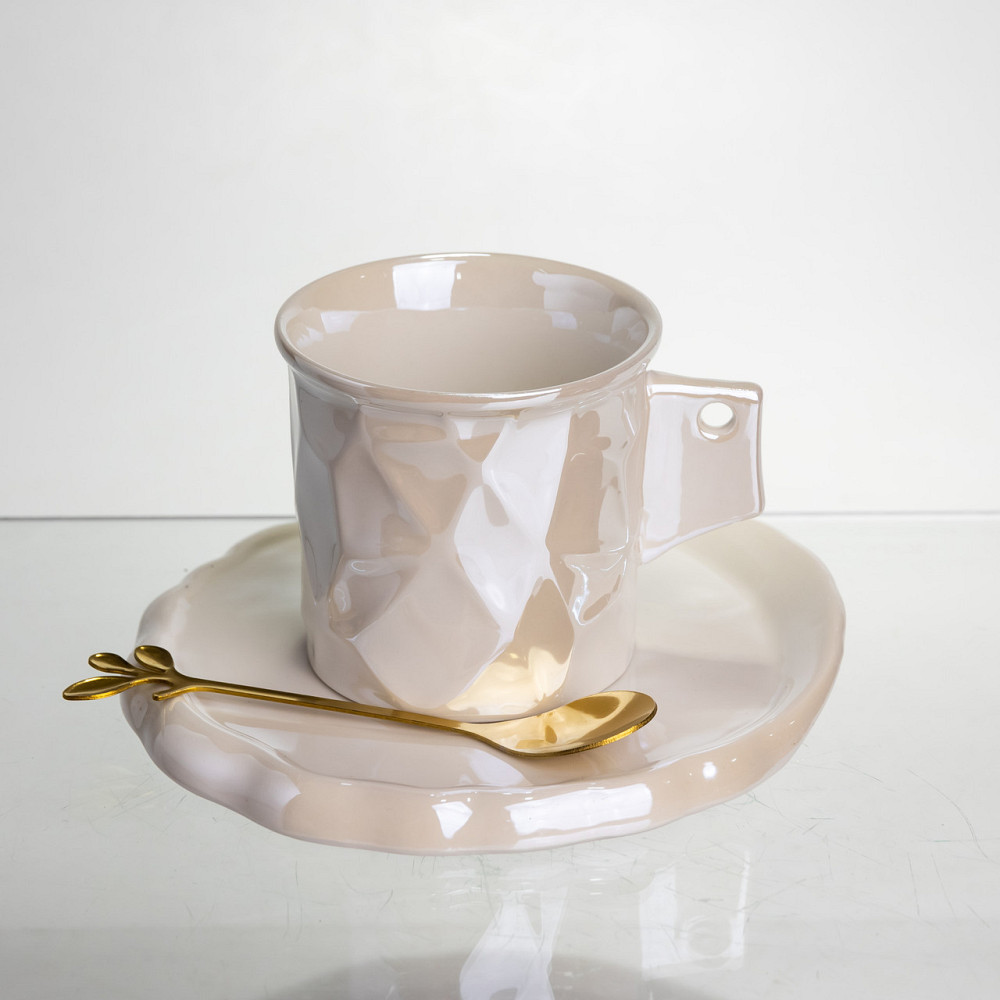 Чашка фарфоровая для кофе 200 (мл) с блюдцем и ложкой,красивая чашка в подарок Белый FM-2B SBR Киев - изображение 1