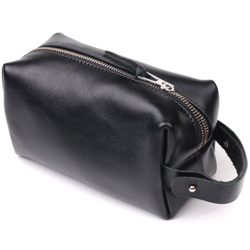 Косметичка середнього розміру з гладкої шкіри на блискавці Україна GRANDE PELLE 16764 Чорна Київ - фото 9