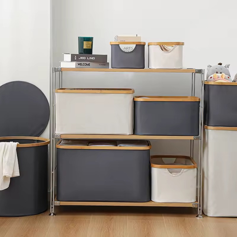 Комплект кошиків для білизни, складні, бамбукові, з ручками, сірі, тканинні Кам'янець-Подільський - фото 2