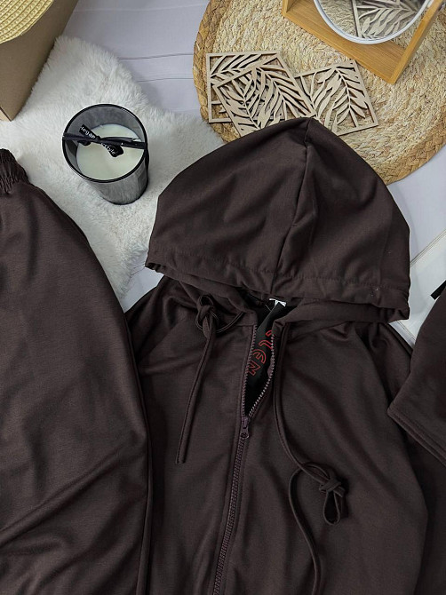 Жіночий повсякденний костюм трійка: кофта топ і штани двонитка. Шоколад, 46/48 Одеса - фото 6