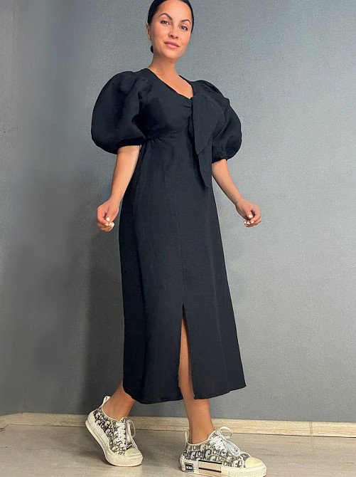 Платье женское MIX RAY 4196 длинное с разрезом узел на груди из муслина черное, черный, S Киев - изображение 14