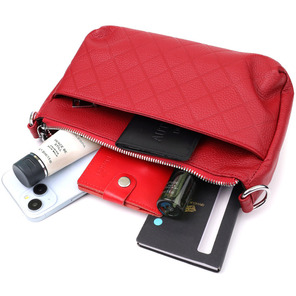 Жіноча шкіряна сумка з двома зручними ремінцями Vintage 22927 Червоний Київ - фото 8