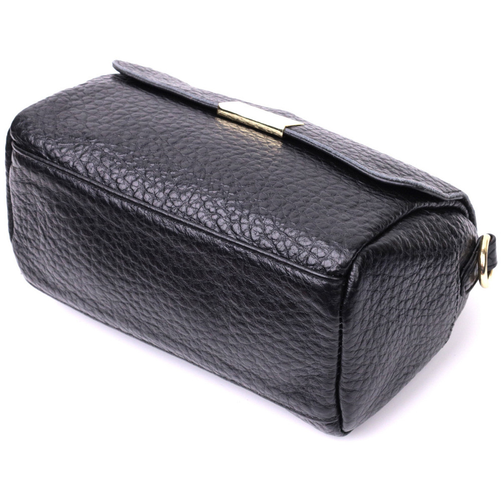 Класична шкіряна сумка з оригінальною плечовою лямкою Vintage 22405 Чорна Київ - фото 5