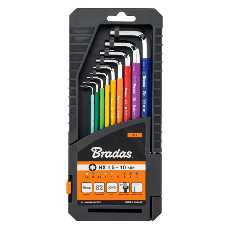 Набір шестигранних ключів з кулястим наконечником HX 1,5- 10 мм 9 шт. різнокольорові / довгі, DIY-HKB62-LO/BOX Київ - фото 1