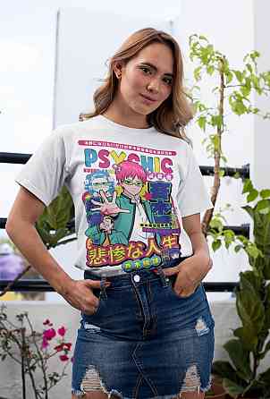 Футболка для хлопчика з аніме принтом Кусуо Саікі Дісастроус Ліфе оверсайз (зріст від 165 до 180) Чорний AnimeJ0156m Дніпро