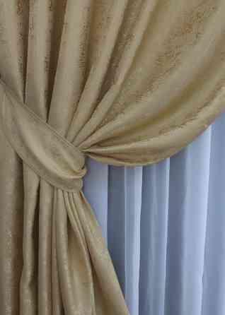 Комплект готових штор VR-Textil Жакард Мармур Al1 № 438ш Темно бежевий 100х290 см 2 шт (31-152) Київ