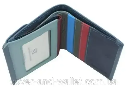 Маленький квадратный женский кожаный кошелек голубого цвета ST Leather Киев