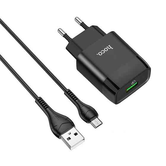 Мережевий зарядний пристрій HOCO C72Q Glorious single port QC3.0 charger set, колір чорний 6931474732521 Одеса