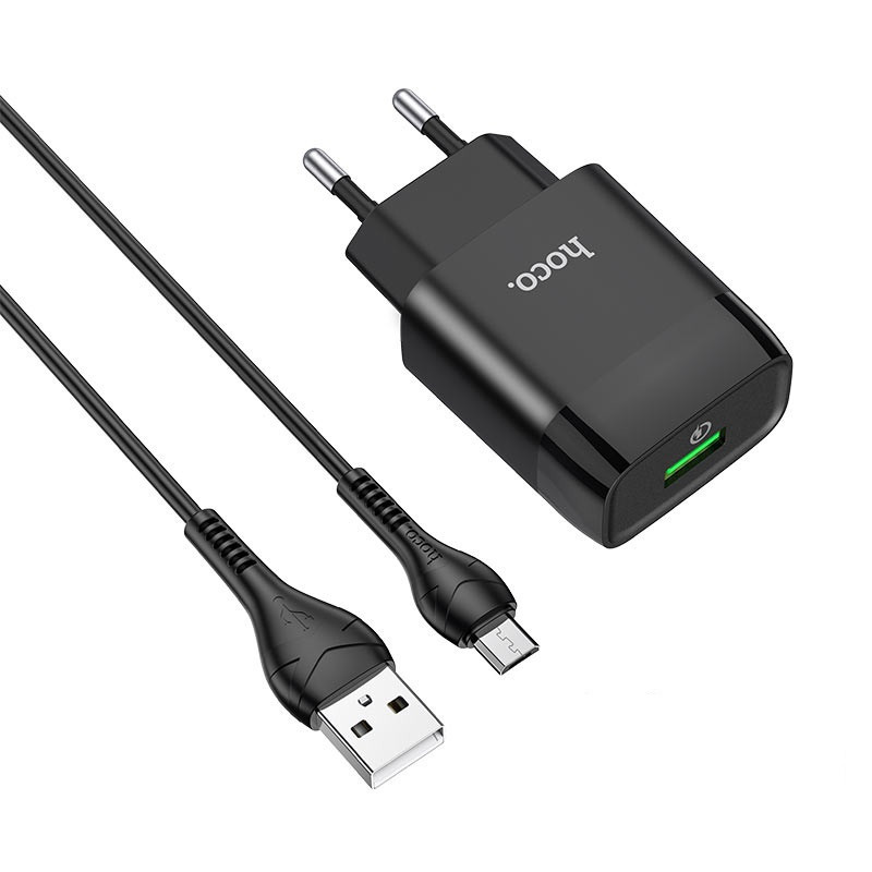 Мережевий зарядний пристрій HOCO C72Q Glorious single port QC3.0 charger set, колір чорний 6931474732521 Одеса - фото 1