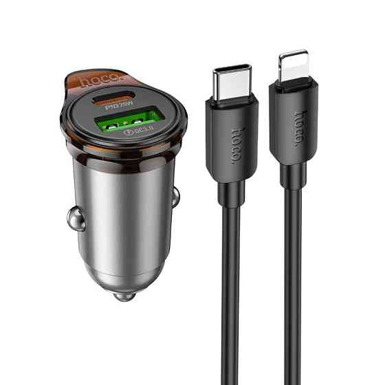 Автомобільний зарядний пристрій HOCO NZ16A Rigorous 43W dual port PD25W+QC3.0 car charger set(C to iP) Metal Grey Одеса