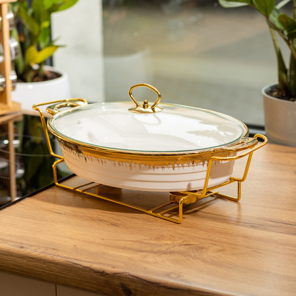 Настольная мармитница 41х25х15.5 см мармит фарфоровый для вторых блюд 2 л HP1027 Киев - изображение 4