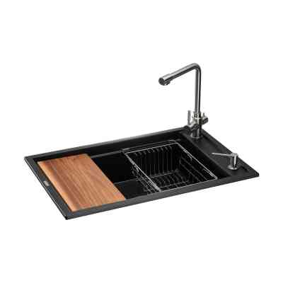 Мийка кухонна GRANADO Optimal Artes black shine (+ змішувач Badalona LUX inox + дозатор Redondo inox + ко (ksg1201) Вінниця