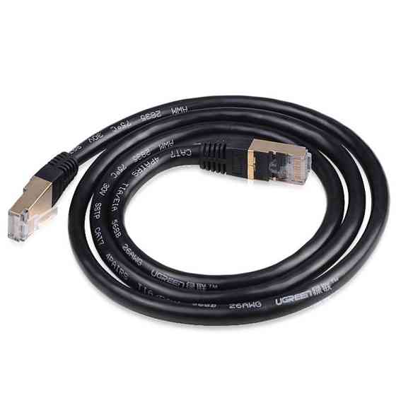Патч-корд Ugreen NW107 прямой UTP сетевой кабель Ethernet Cat7 с RJ 45 (Черный, 10м) Николаев