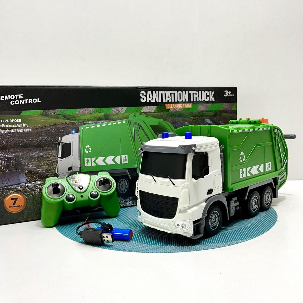 Сміттєвоз на радіокеруванні світло рухомі деталі на батарейках 32 см Зелений (HT077) Чернігів - фото 1