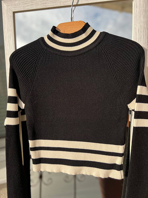 Свитер гольф женский MIX RAY 6728 полоса кроп-топ короткий, черный, one size Киев - изображение 2